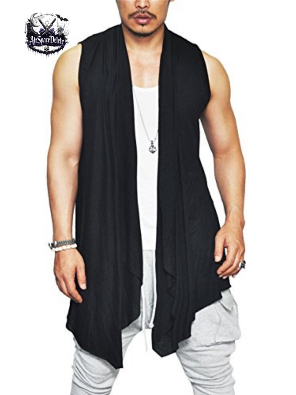 Mens Sleeveless Cardigan Ruffle Shawl Collar Lightweight Kimono Vest